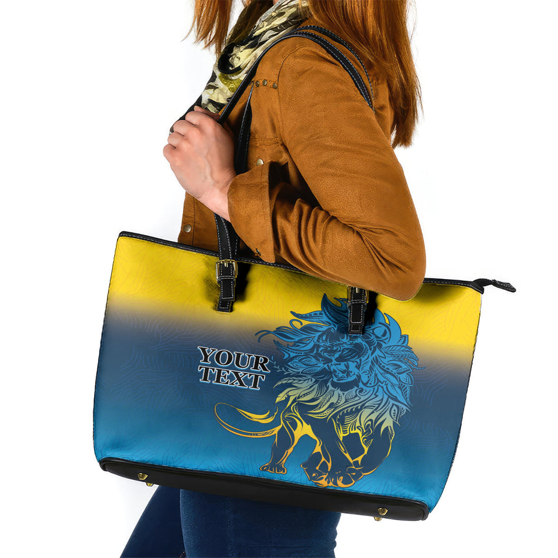 Sri Lanka Leather Tote Bag With Lions Version LT9