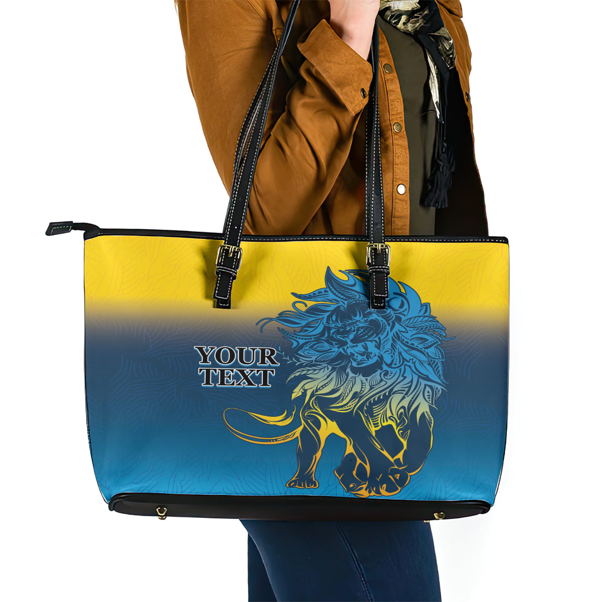 Sri Lanka Leather Tote Bag With Lions Version LT9