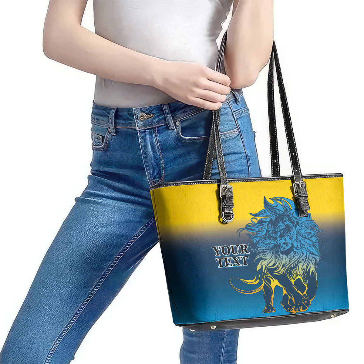 Sri Lanka Leather Tote Bag With Lions Version LT9