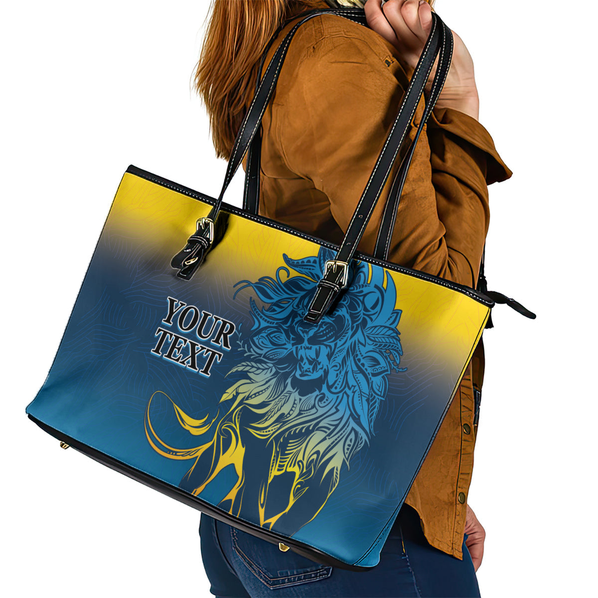Sri Lanka Leather Tote Bag With Lions Version LT9