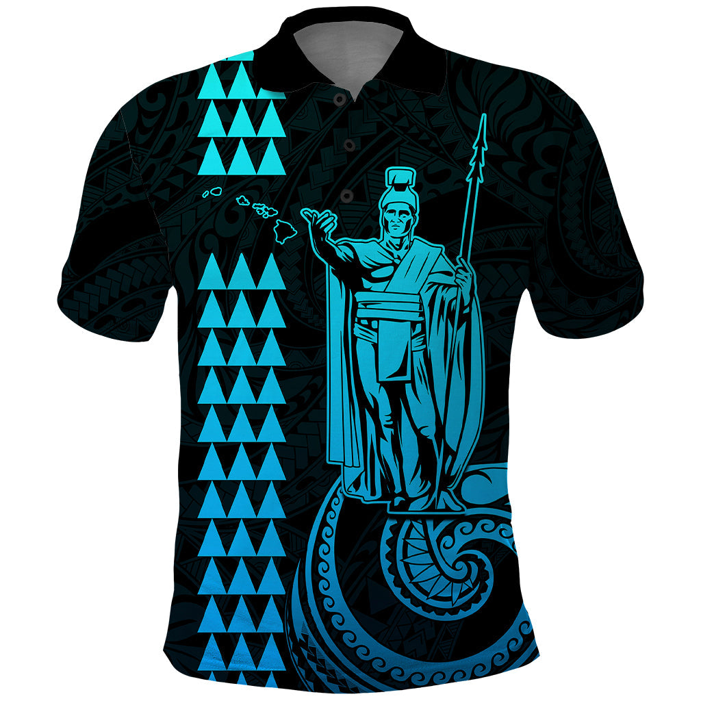 Custom Hawaii Polo Shirt King Kamehameha - Aqua LT9