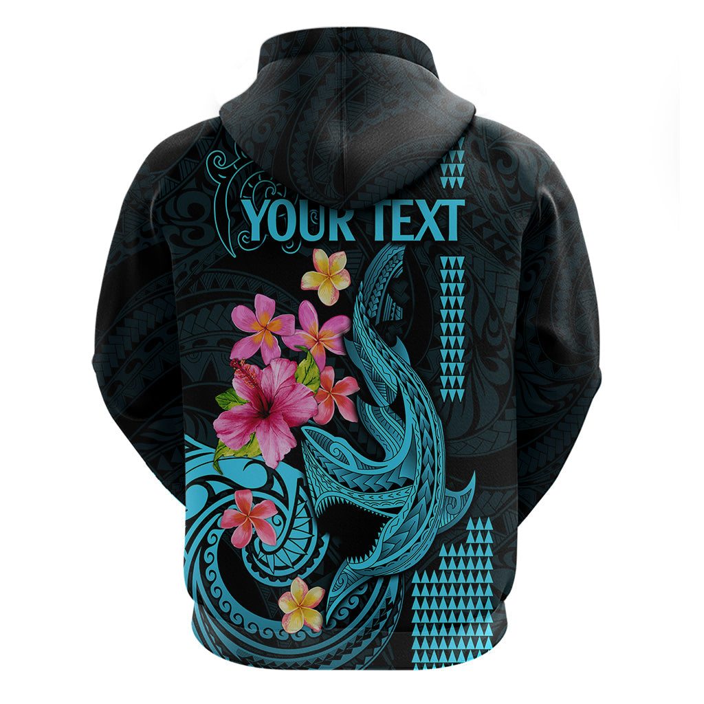 Custom Polynesian Hoodie Hawaiian Warriors with Tribal Shark Tattoos - Blue LT9