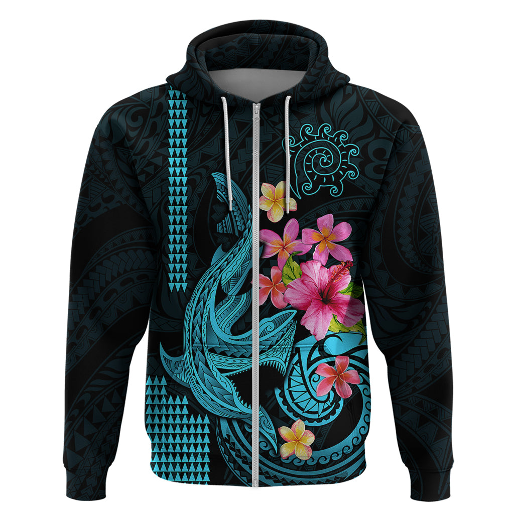 Custom Polynesian Hoodie Hawaiian Warriors with Tribal Shark Tattoos - Blue LT9