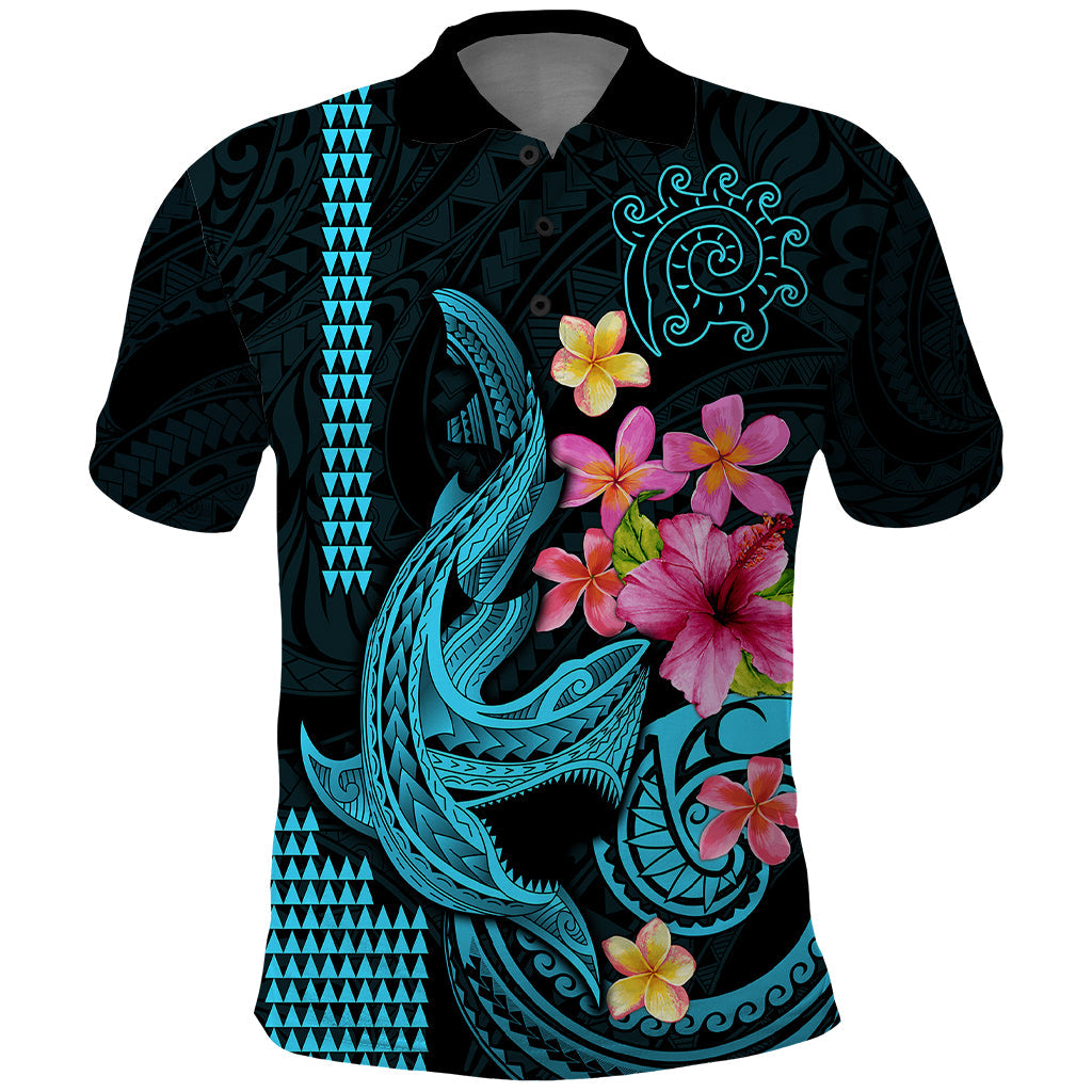 Custom Polynesian Polo Shirt Hawaiian Warriors with Tribal Shark Tattoos - Blue LT9