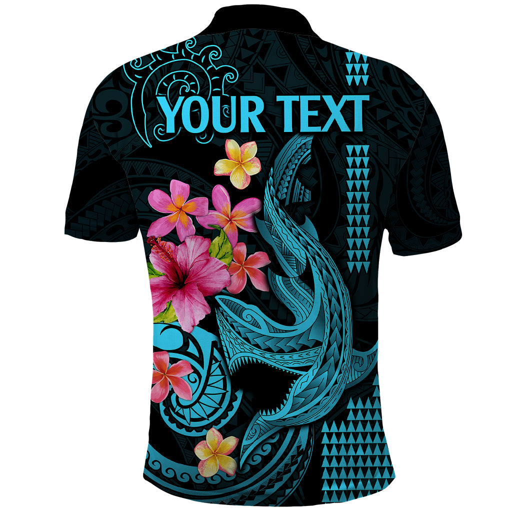 Custom Polynesian Polo Shirt Hawaiian Warriors with Tribal Shark Tattoos - Blue LT9