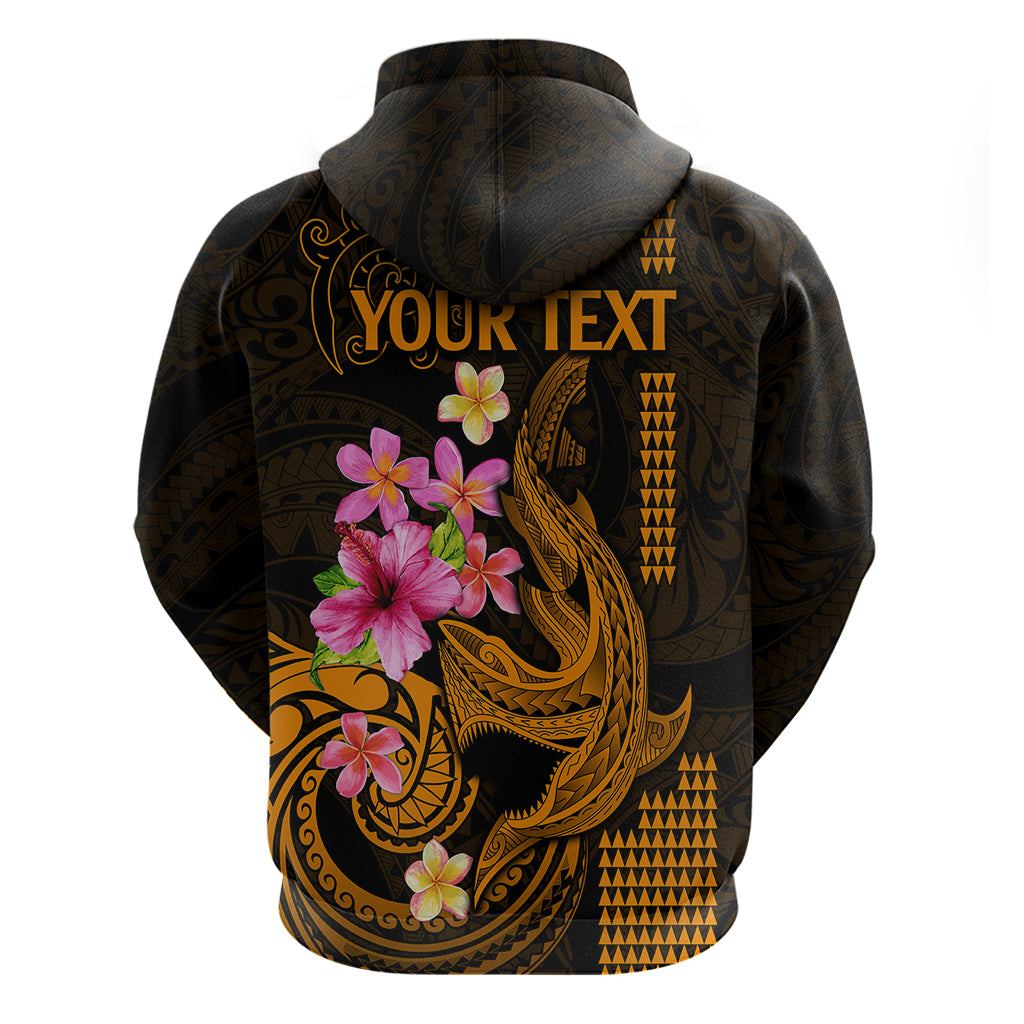 Custom Polynesian Hoodie Hawaiian Warriors with Tribal Shark Tattoos - Gold LT9