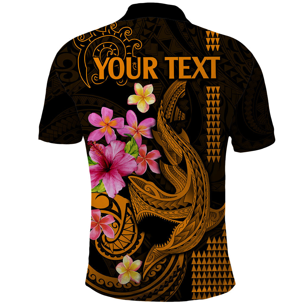 Custom Polynesian Polo Shirt Hawaiian Warriors with Tribal Shark Tattoos - Gold LT9