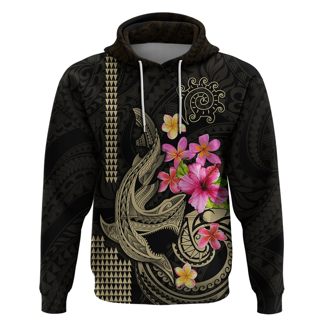 Custom Polynesian Hoodie Hawaiian Warriors with Tribal Shark Tattoos - Nude LT9