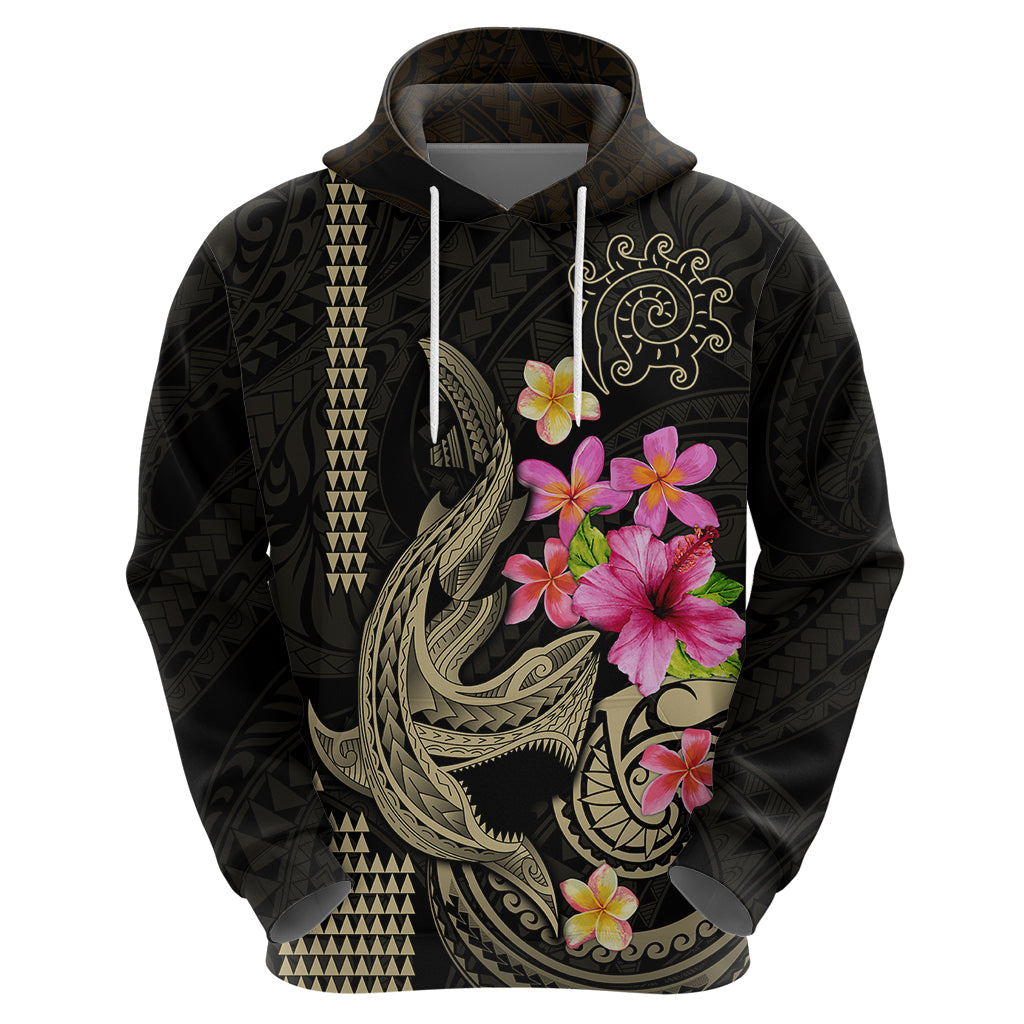 Custom Polynesian Hoodie Hawaiian Warriors with Tribal Shark Tattoos - Nude LT9
