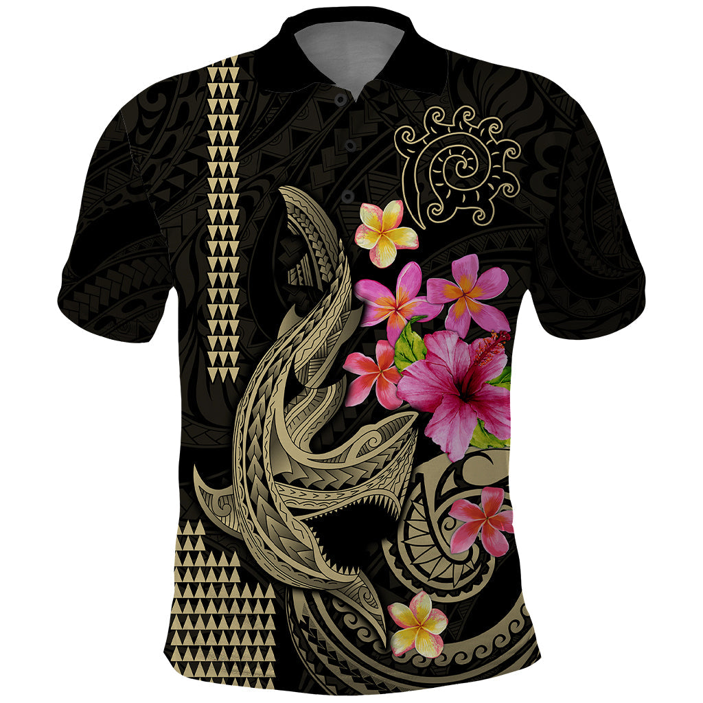 Custom Polynesian Polo Shirt Hawaiian Warriors with Tribal Shark Tattoos - Nude LT9