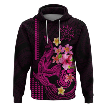 Custom Polynesian Hoodie Hawaiian Warriors with Tribal Shark Tattoos - Pink LT9