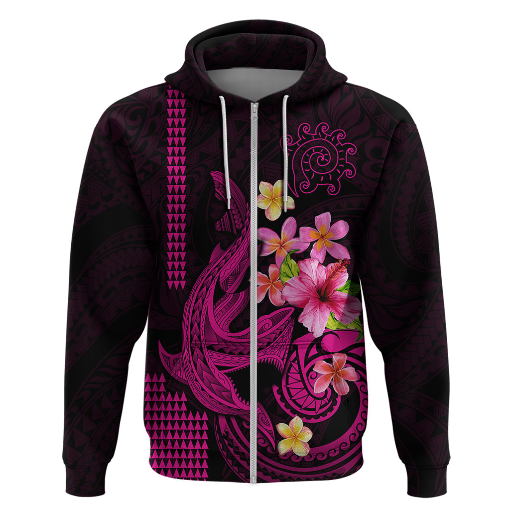 Custom Polynesian Hoodie Hawaiian Warriors with Tribal Shark Tattoos - Pink LT9
