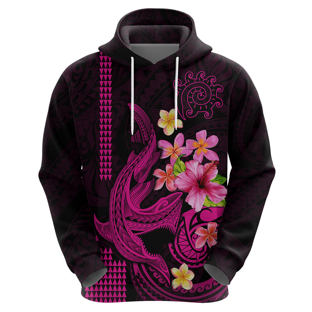 Custom Polynesian Hoodie Hawaiian Warriors with Tribal Shark Tattoos - Pink LT9