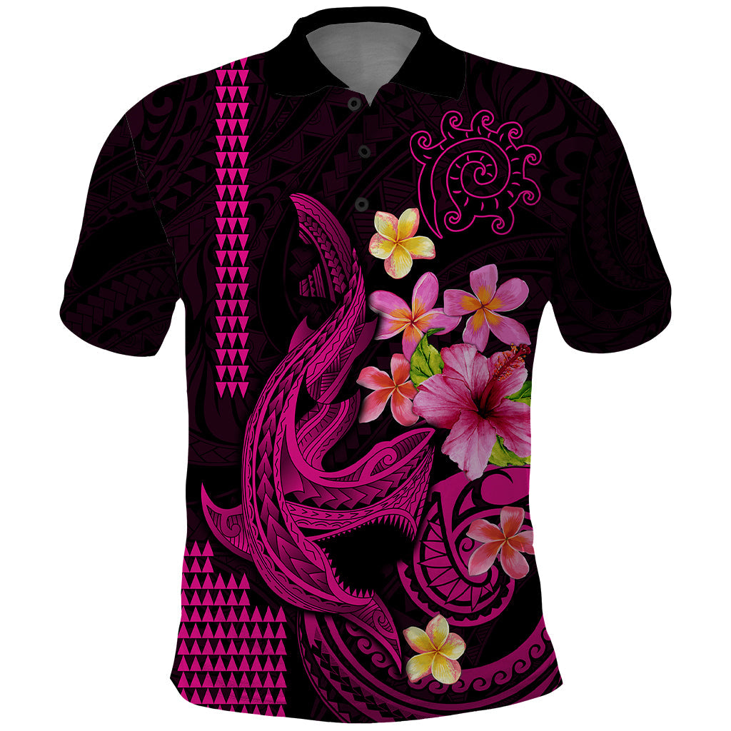 Custom Polynesian Polo Shirt Hawaiian Warriors with Tribal Shark Tattoos - Pink LT9