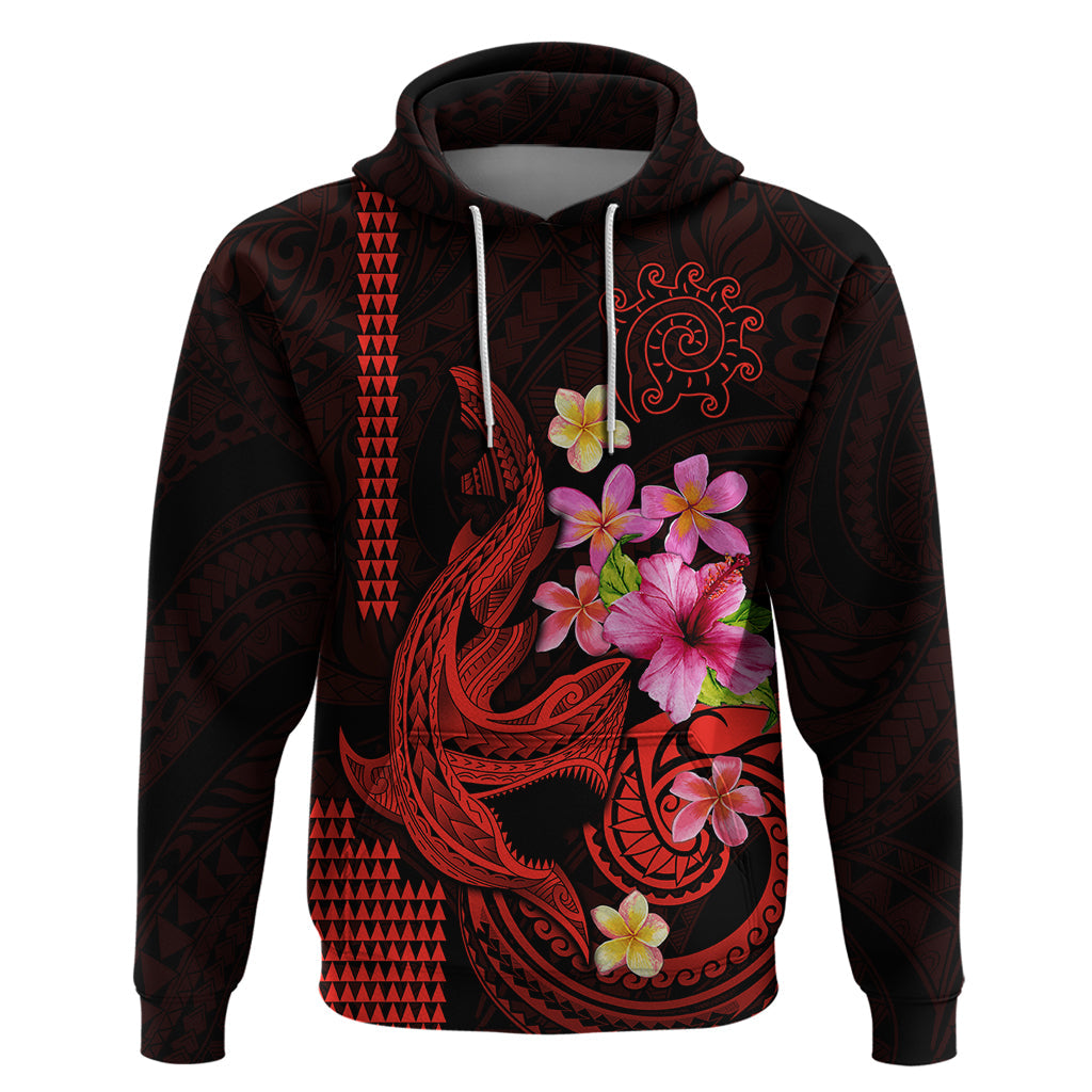 Custom Polynesian Hoodie Hawaiian Warriors with Tribal Shark Tattoos - Red LT9