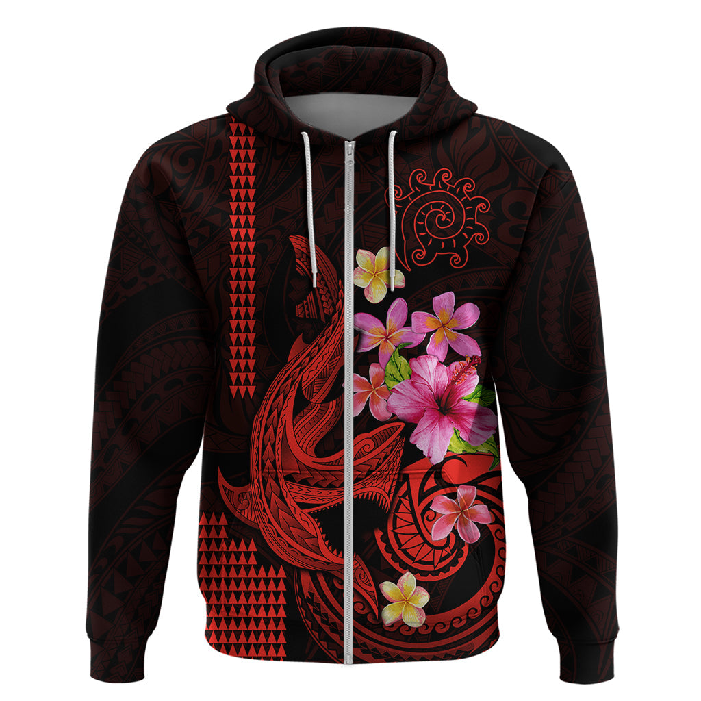 Custom Polynesian Hoodie Hawaiian Warriors with Tribal Shark Tattoos - Red LT9