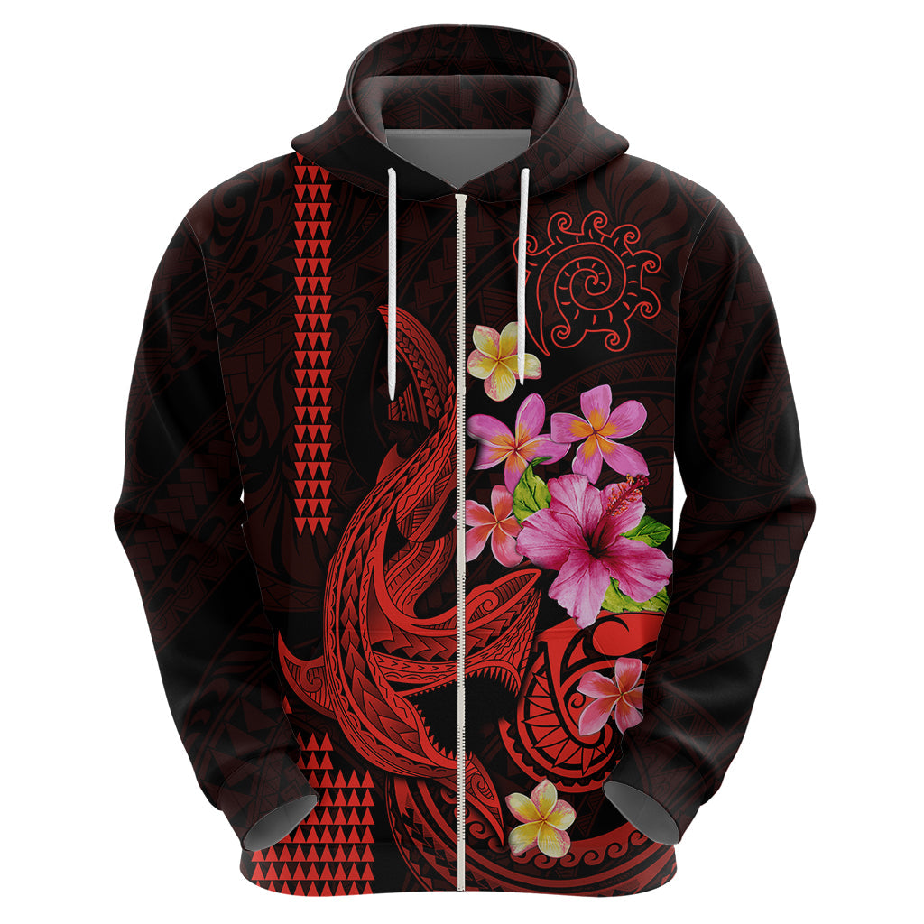 Custom Polynesian Hoodie Hawaiian Warriors with Tribal Shark Tattoos - Red LT9