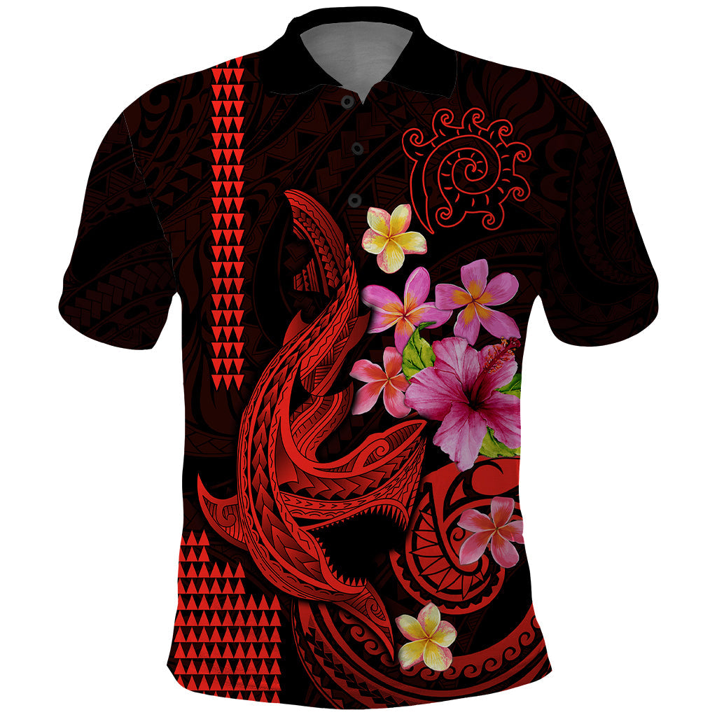 Custom Polynesian Polo Shirt Hawaiian Warriors with Tribal Shark Tattoos - Red LT9