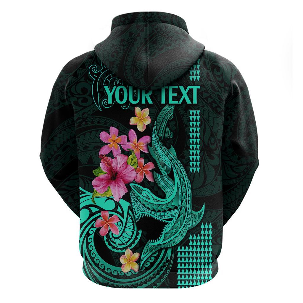 Custom Polynesian Hoodie Hawaiian Warriors with Tribal Shark Tattoos - Turquoise LT9