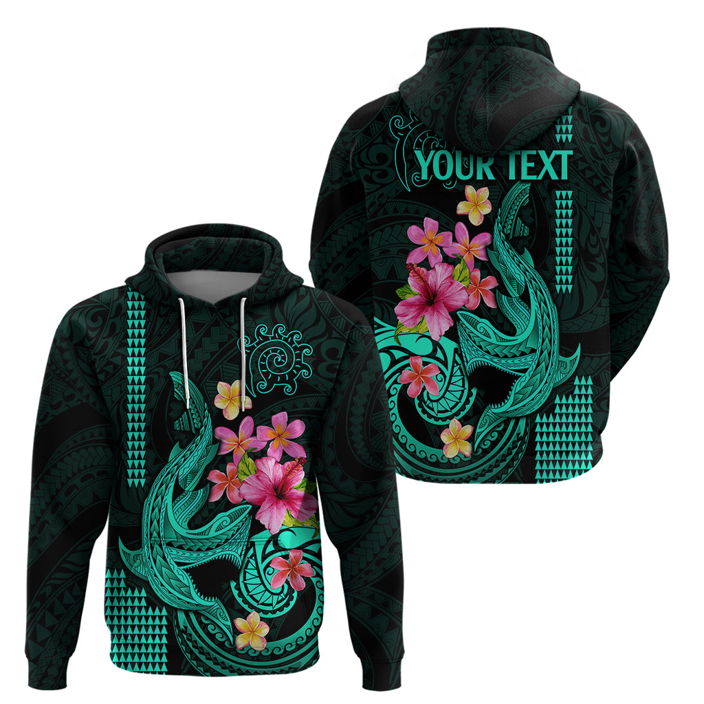 Custom Polynesian Hoodie Hawaiian Warriors with Tribal Shark Tattoos - Turquoise LT9