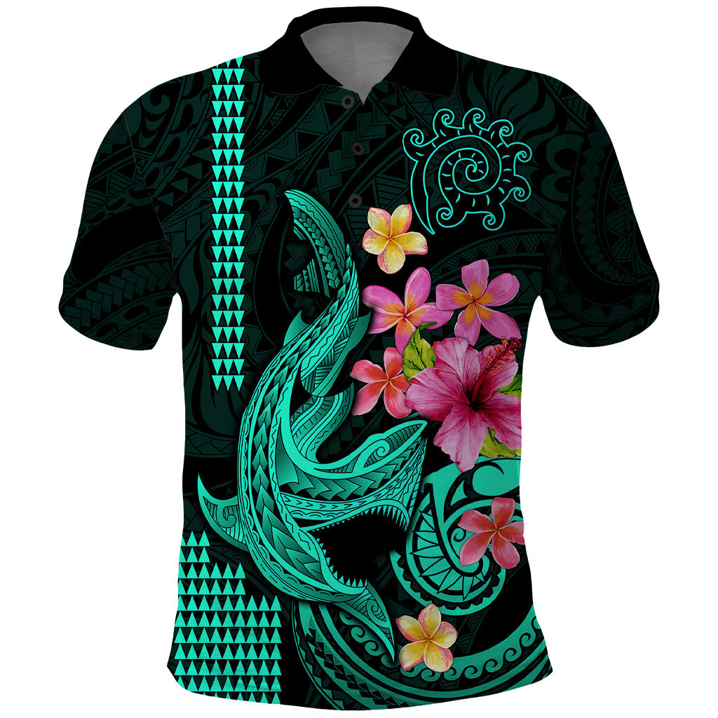 Custom Polynesian Polo Shirt Hawaiian Warriors with Tribal Shark Tattoos - Turquoise LT9