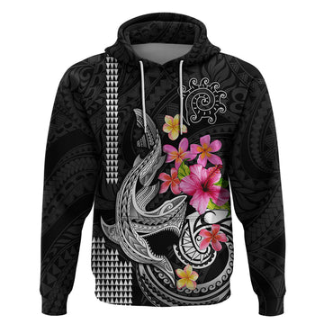 Custom Polynesian Hoodie Hawaiian Warriors with Tribal Shark Tattoos - White LT9