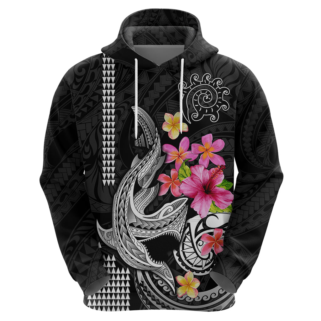 Custom Polynesian Hoodie Hawaiian Warriors with Tribal Shark Tattoos - White LT9