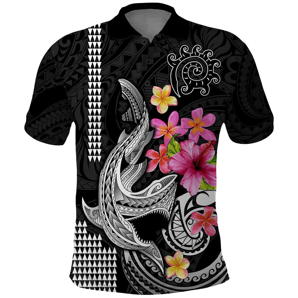 Custom Polynesian Polo Shirt Hawaiian Warriors with Tribal Shark Tattoos - White LT9