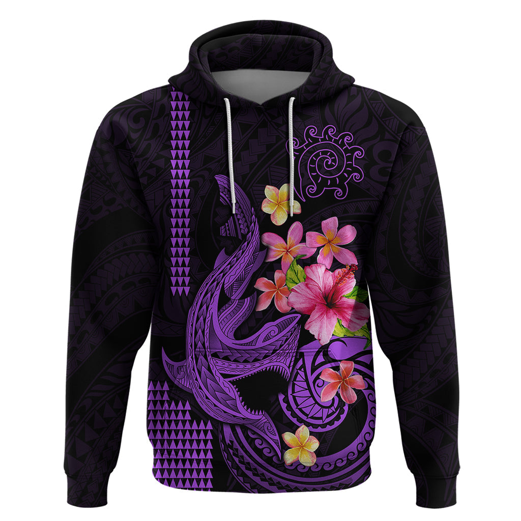 Custom Polynesian Hoodie Hawaiian Warriors with Tribal Shark Tattoos - Purple LT9