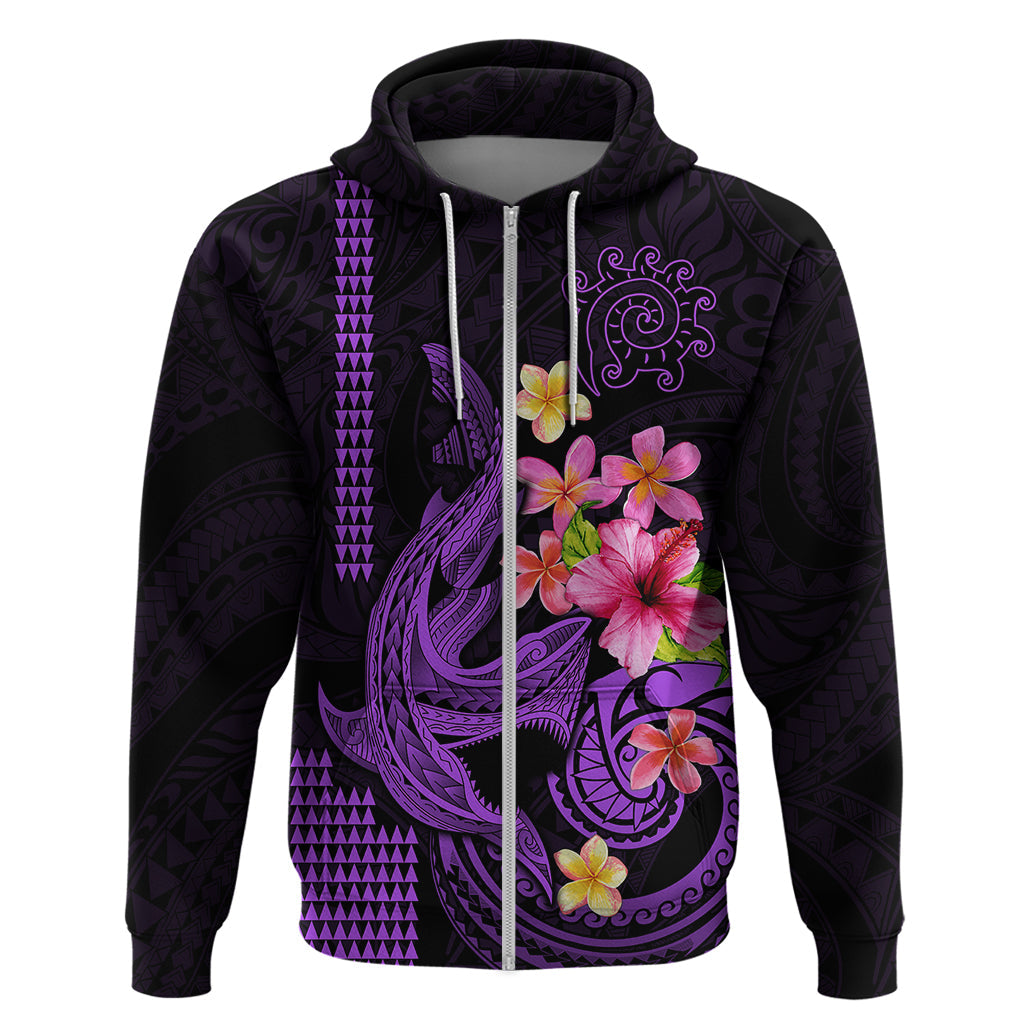 Custom Polynesian Hoodie Hawaiian Warriors with Tribal Shark Tattoos - Purple LT9
