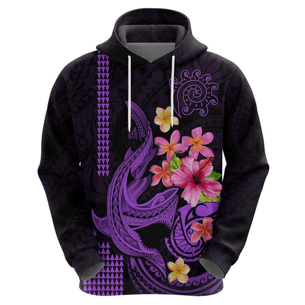 Custom Polynesian Hoodie Hawaiian Warriors with Tribal Shark Tattoos - Purple LT9