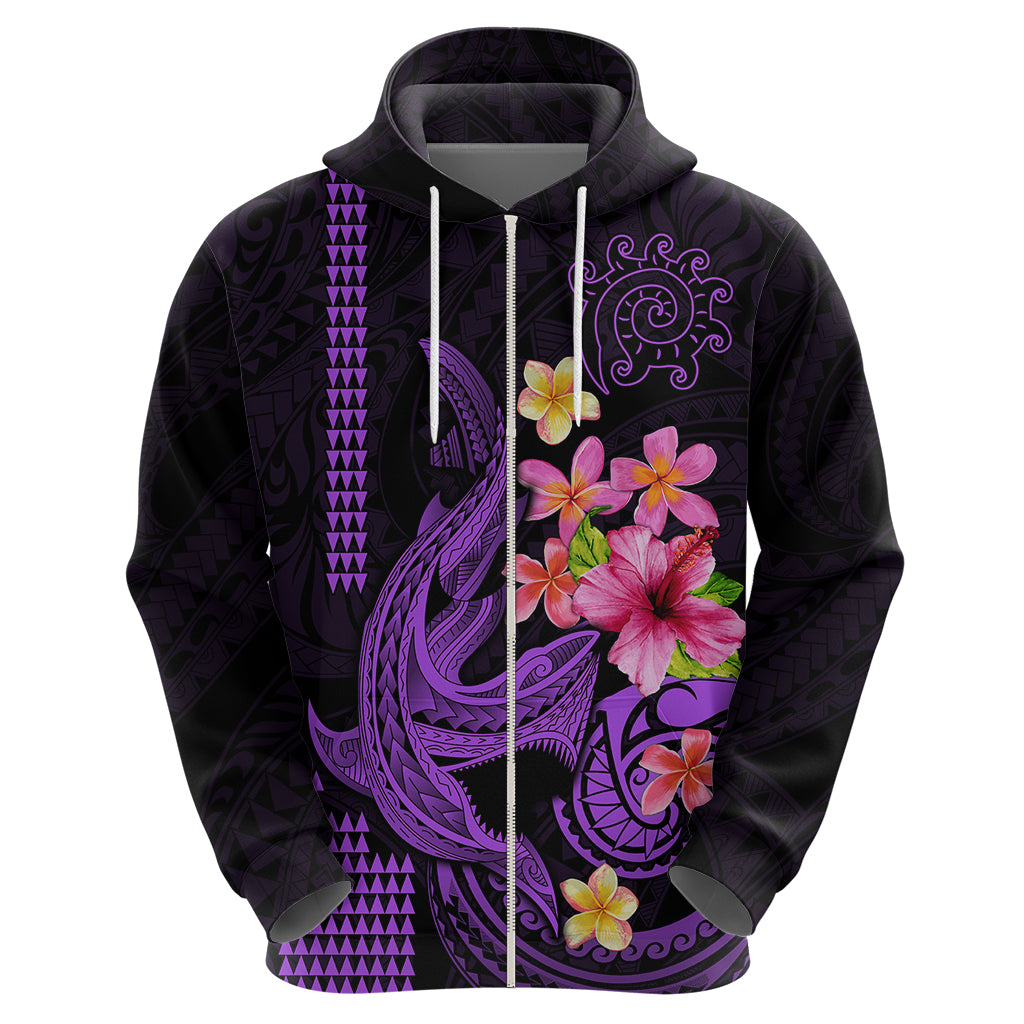 Custom Polynesian Hoodie Hawaiian Warriors with Tribal Shark Tattoos - Purple LT9
