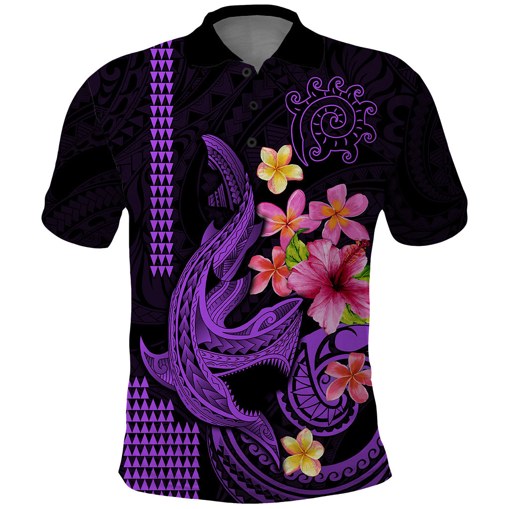 Custom Polynesian Polo Shirt Hawaiian Warriors with Tribal Shark Tattoos - Purple LT9