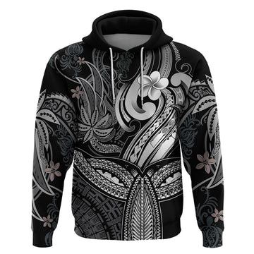 Polynesia Hoodie Whale Tale and Polynesian Sunset Plumeria Black LT9