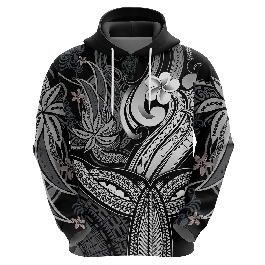 Polynesia Hoodie Whale Tale and Polynesian Sunset Plumeria Black LT9