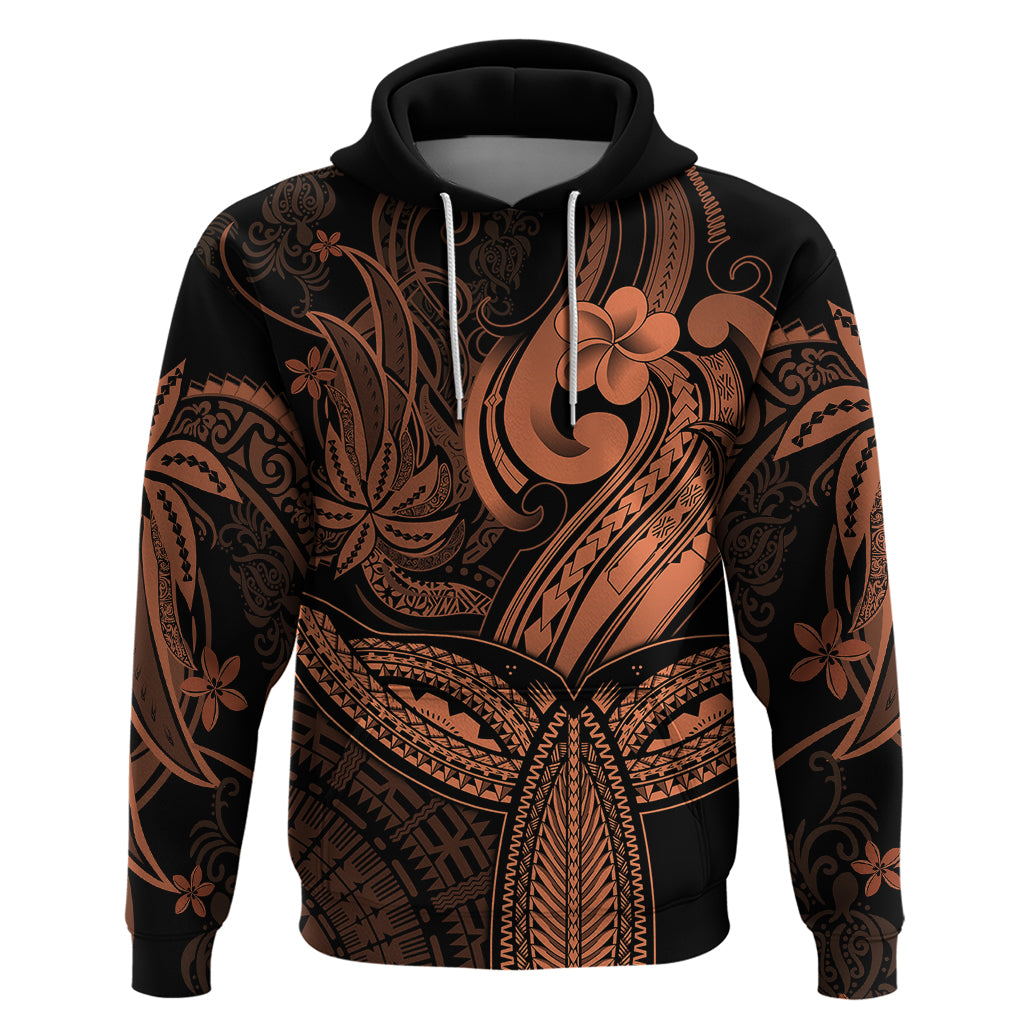 Polynesia Hoodie Whale Tale and Polynesian Sunset Plumeria Gold LT9