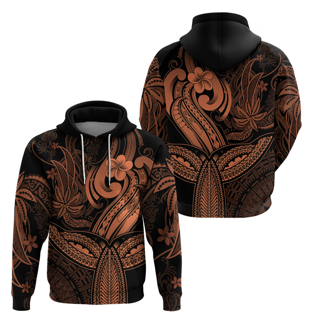 Polynesia Hoodie Whale Tale and Polynesian Sunset Plumeria Gold LT9