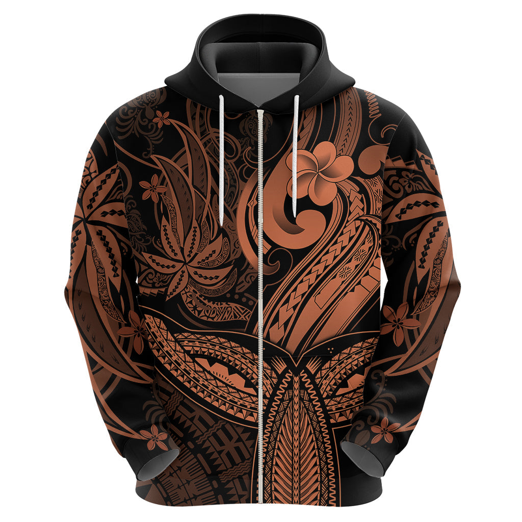 Polynesia Hoodie Whale Tale and Polynesian Sunset Plumeria Gold LT9