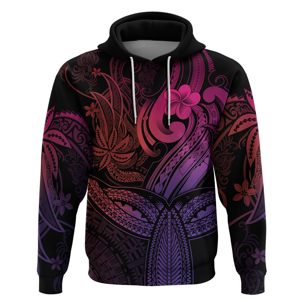 Polynesia Hoodie Whale Tale and Polynesian Sunset Plumeria Pink LT9