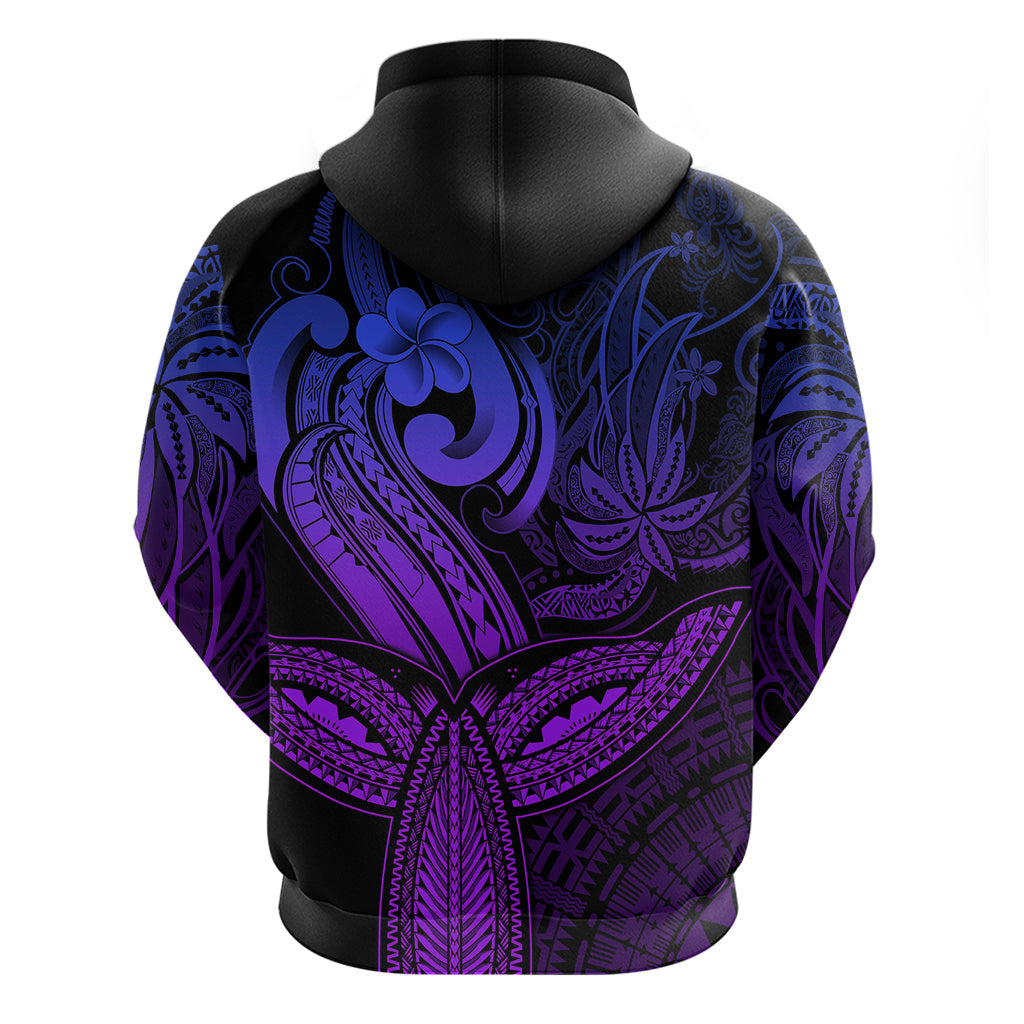 Polynesia Hoodie Whale Tale and Polynesian Sunset Plumeria Purple LT9