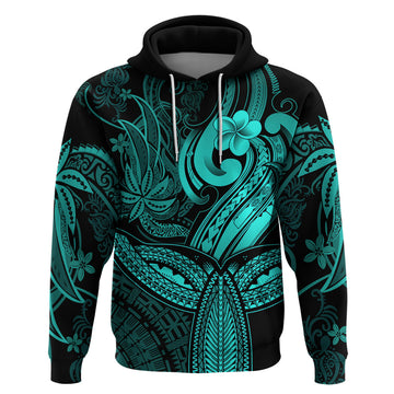 Polynesia Hoodie Whale Tale and Polynesian Sunset Plumeria Turquoise LT9