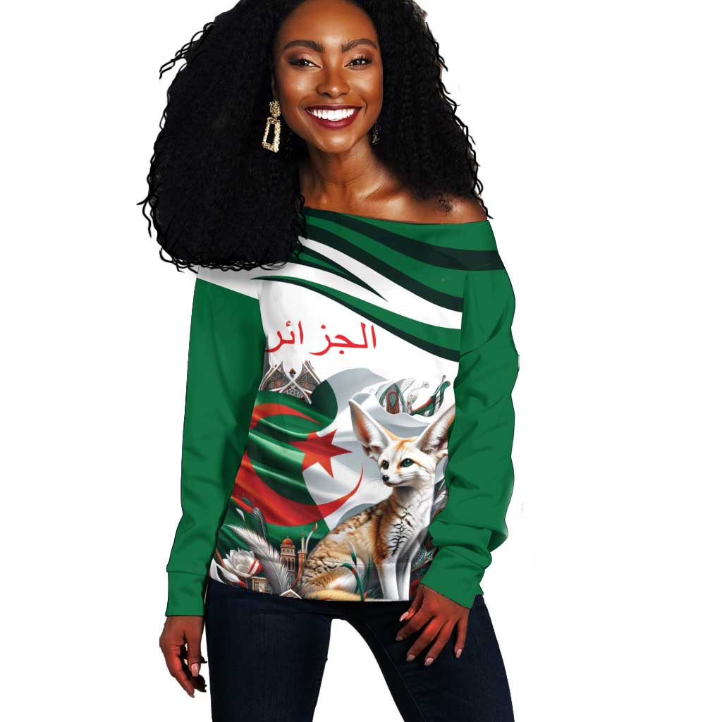 Algeria Fennec Fox Personalized Off Shoulder Sweater with Algerian Culture and Nature LT9