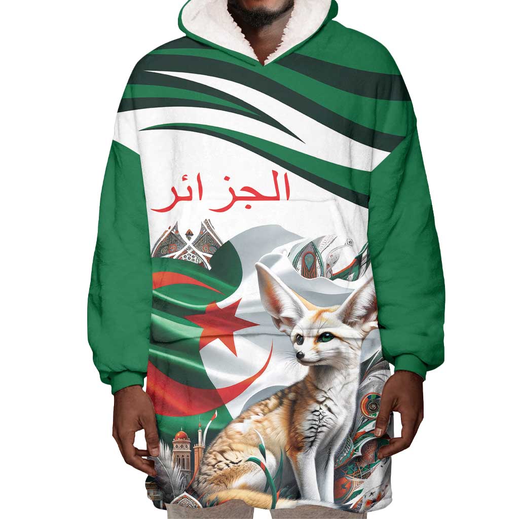 Algeria Fennec Fox Personalized Wearable Blanket Hoodie with Algerian Culture and Nature LT9