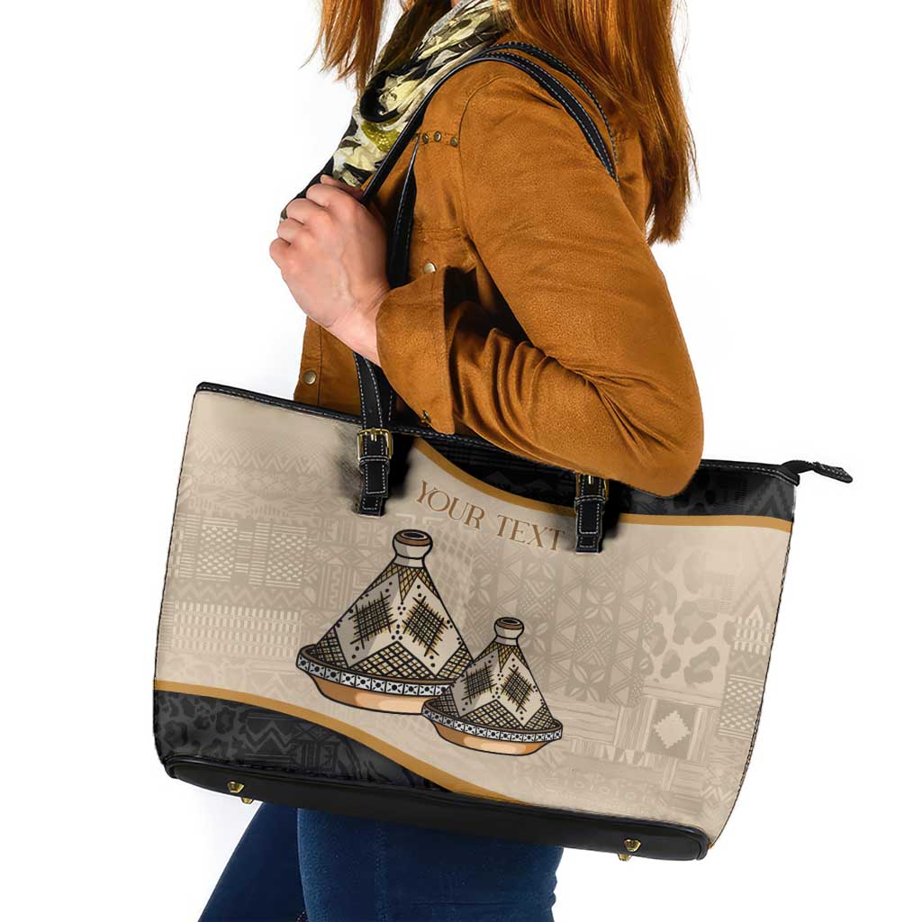 Algeria Tajine Dish Personalized Leather Tote Bag with African Tribal Pattern LT9