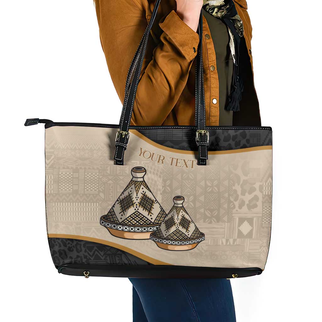 Algeria Tajine Dish Personalized Leather Tote Bag with African Tribal Pattern LT9