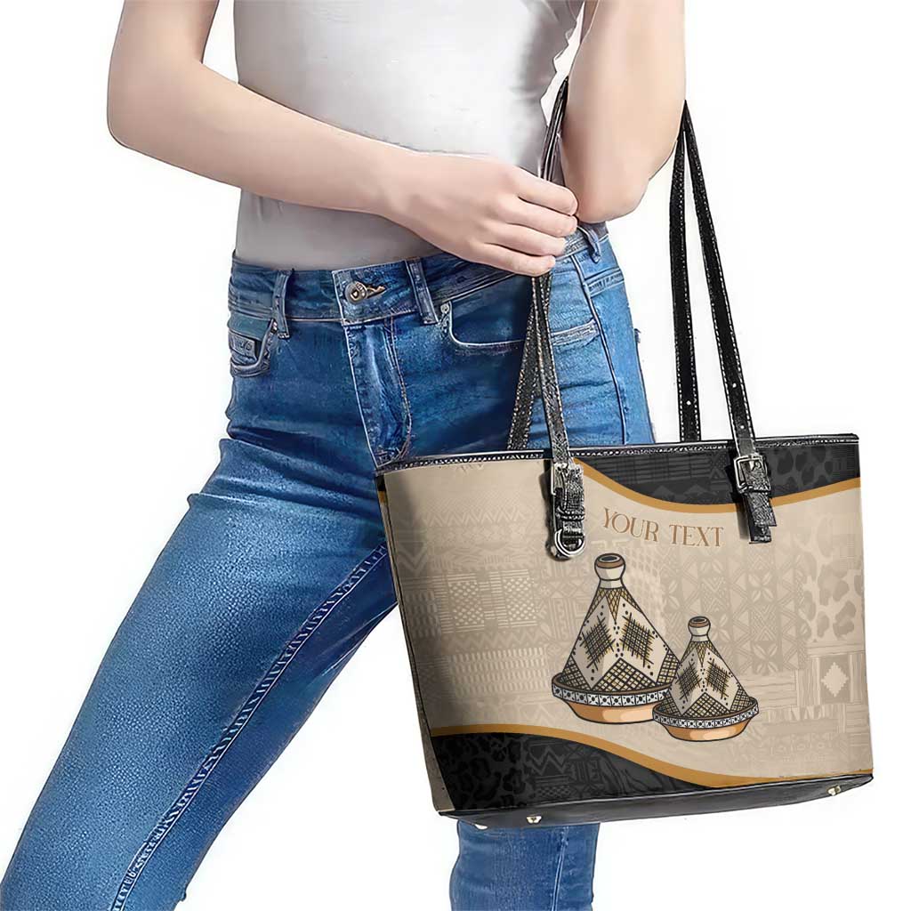 Algeria Tajine Dish Personalized Leather Tote Bag with African Tribal Pattern LT9