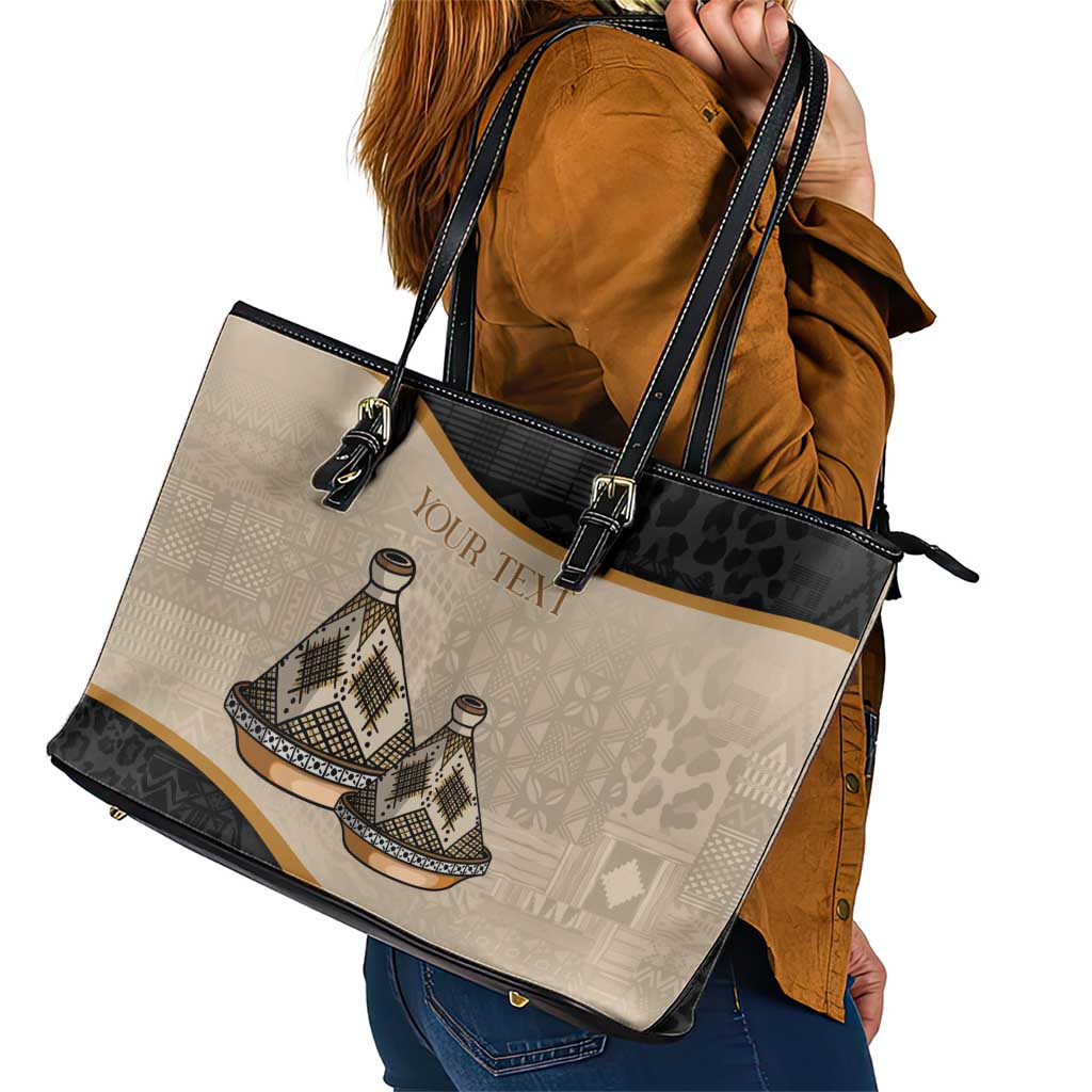 Algeria Tajine Dish Personalized Leather Tote Bag with African Tribal Pattern LT9