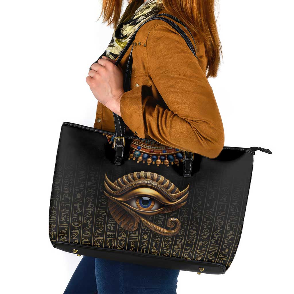 Egypt Eyes Of Horus Leather Tote Bag with Egyptian Hieroglyphs LT9