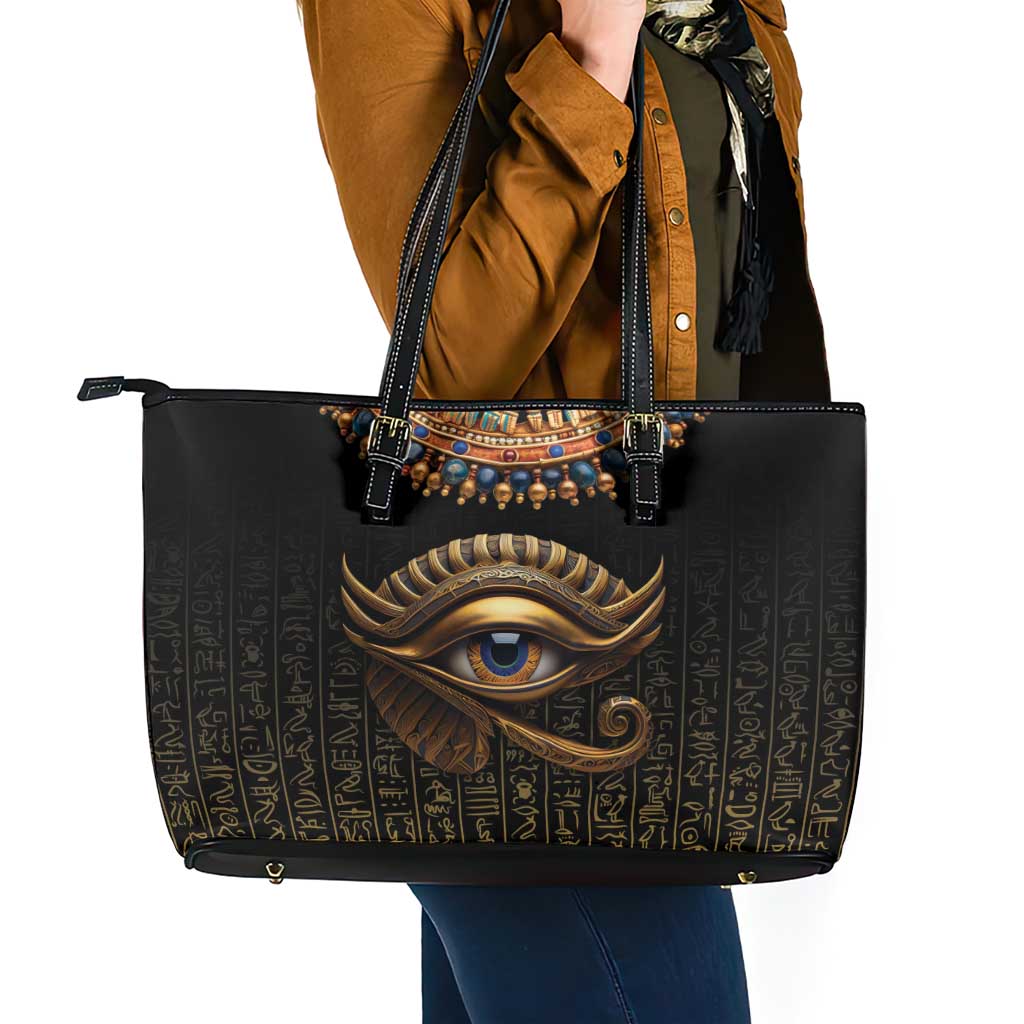 Egypt Eyes Of Horus Leather Tote Bag with Egyptian Hieroglyphs LT9