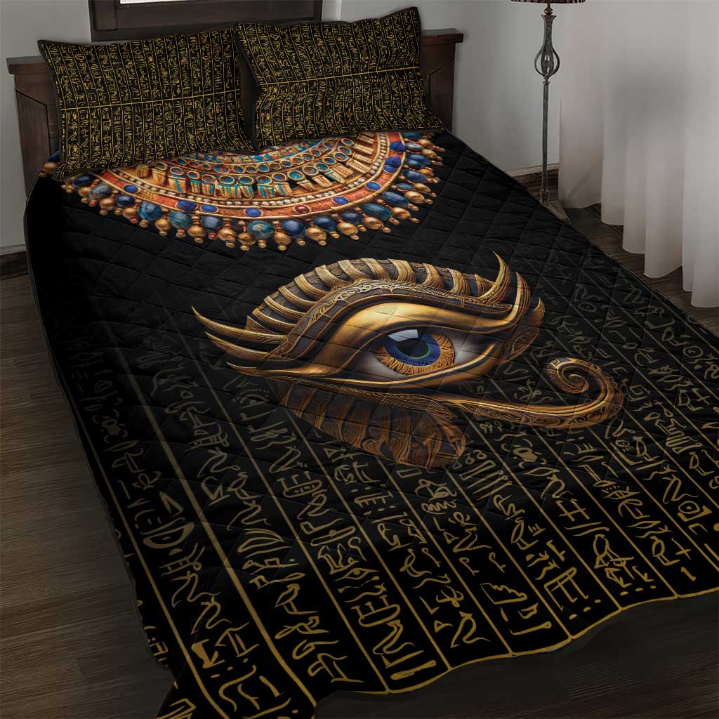 Egypt Eyes Of Horus Quilt Bed Set with Egyptian Hieroglyphs LT9